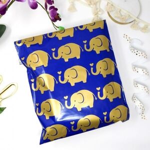 Elephant Print Shipping Bag - Blue and Gold 10